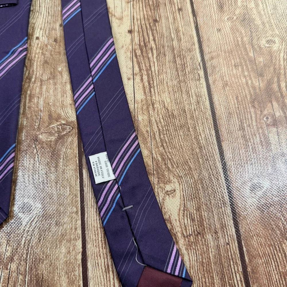 Joseph Abboud J31W01 Necktie Mens One Size Purple Striped Silk Italy